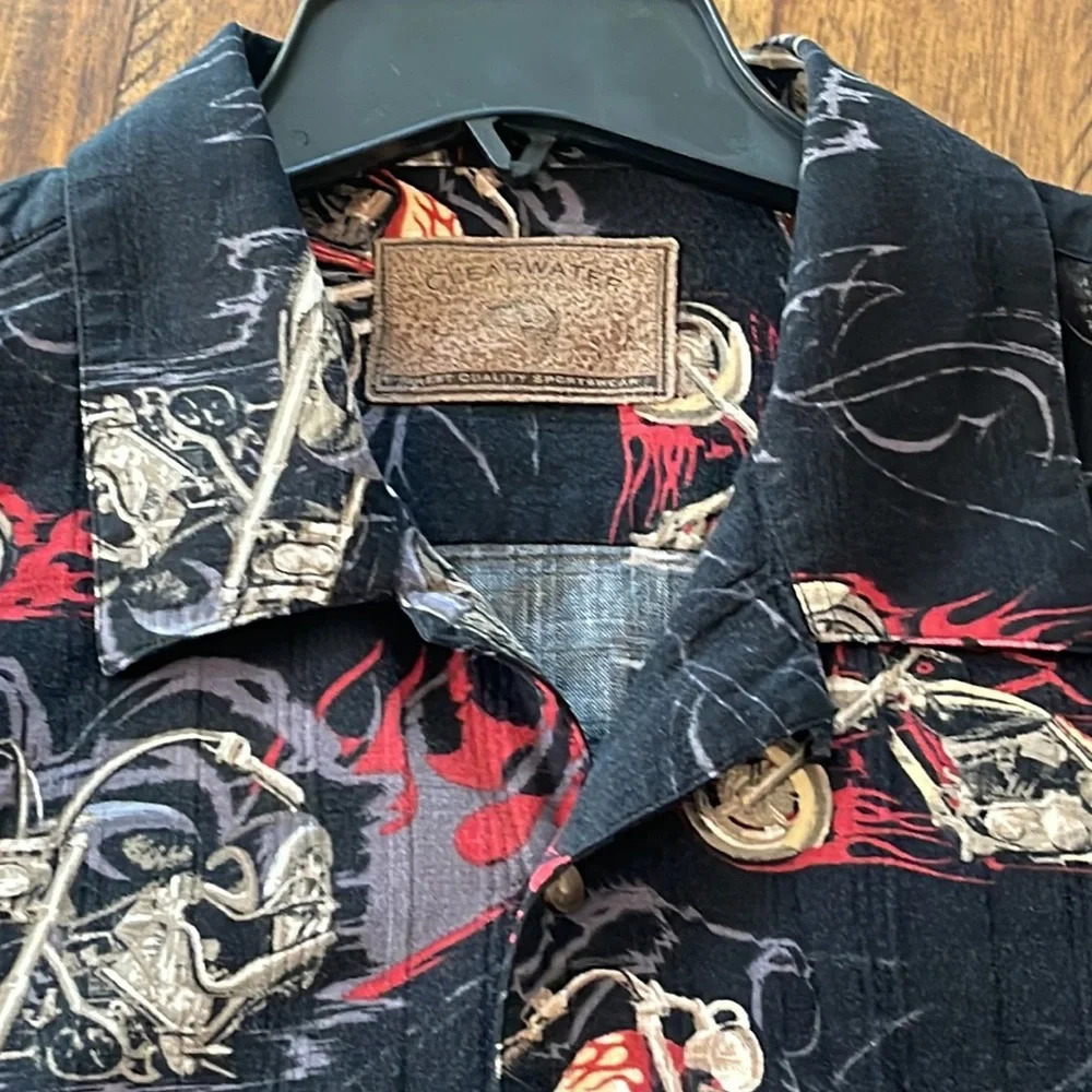 Clearwater Outfitters Motorcycle Hot Wheels Biker Button Down Shirt Size XL